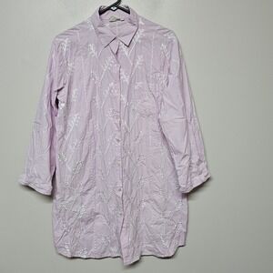 Julia Amory Women's Embroidered The Swizzle Shirt Dress Pink Size L 100% Cotton